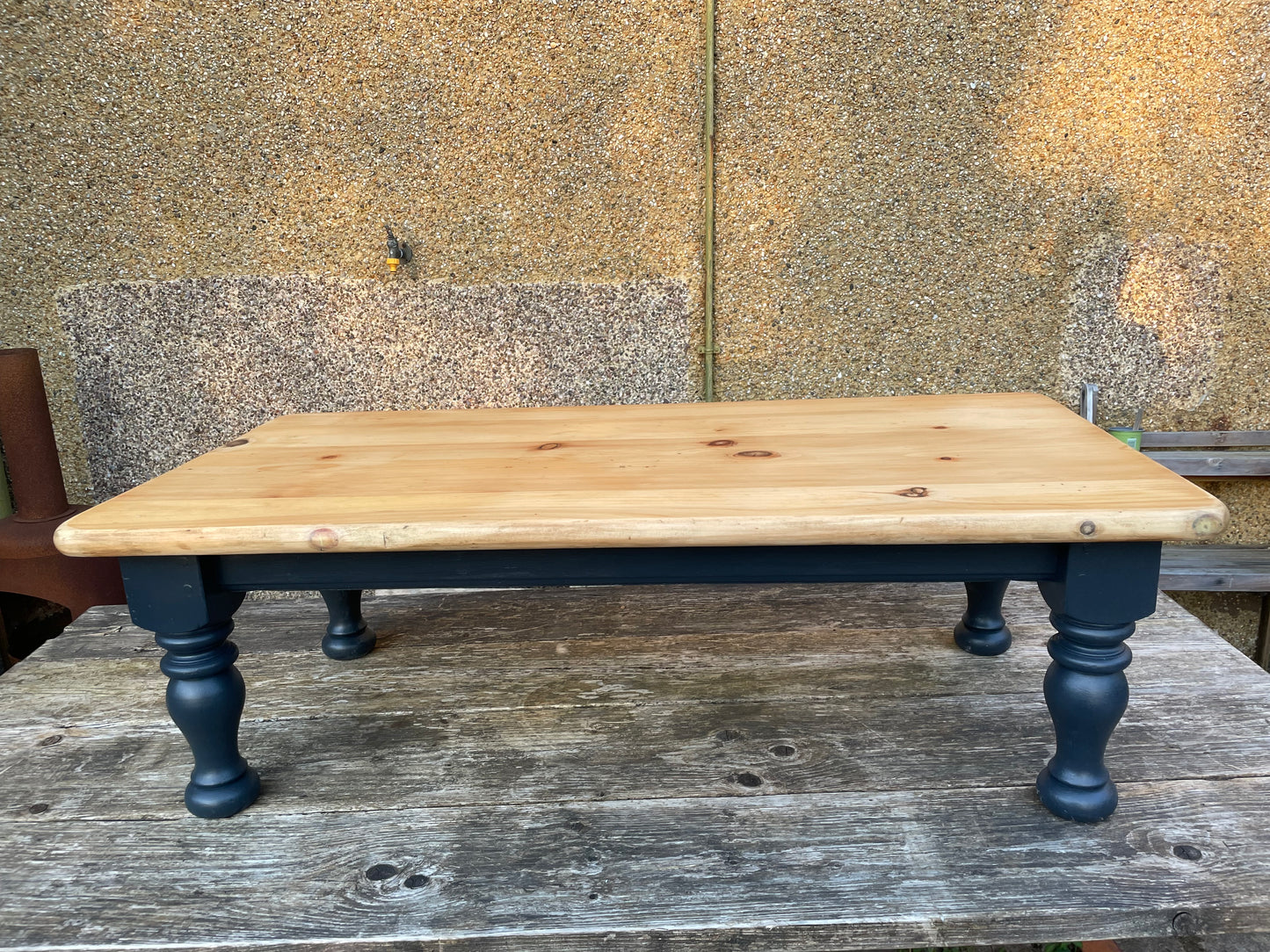 Vintage pine coffee table refurbished and legs painted in dark grey