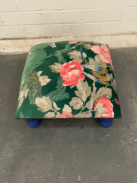Footstool painted in Annie Sloan Chalk Paint with velvet upholstery