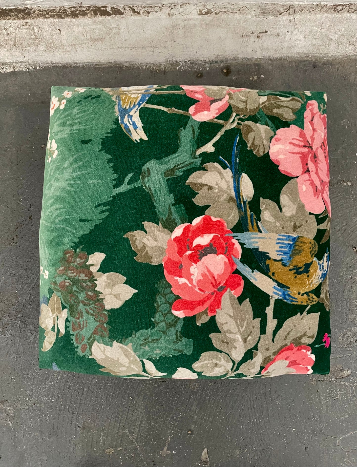 Footstool painted in Annie Sloan Chalk Paint with velvet upholstery