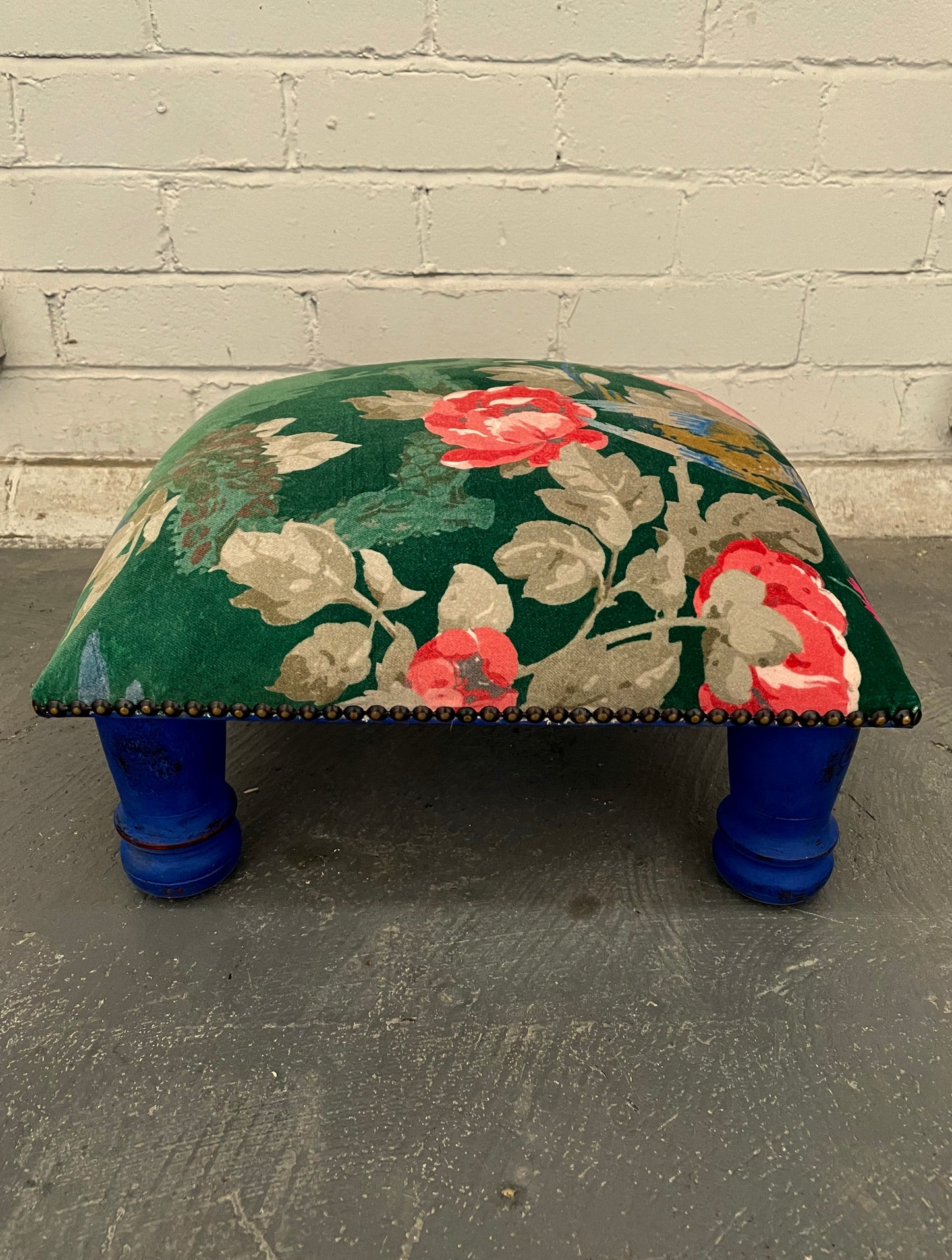 Footstool painted in Annie Sloan Chalk Paint with velvet upholstery
