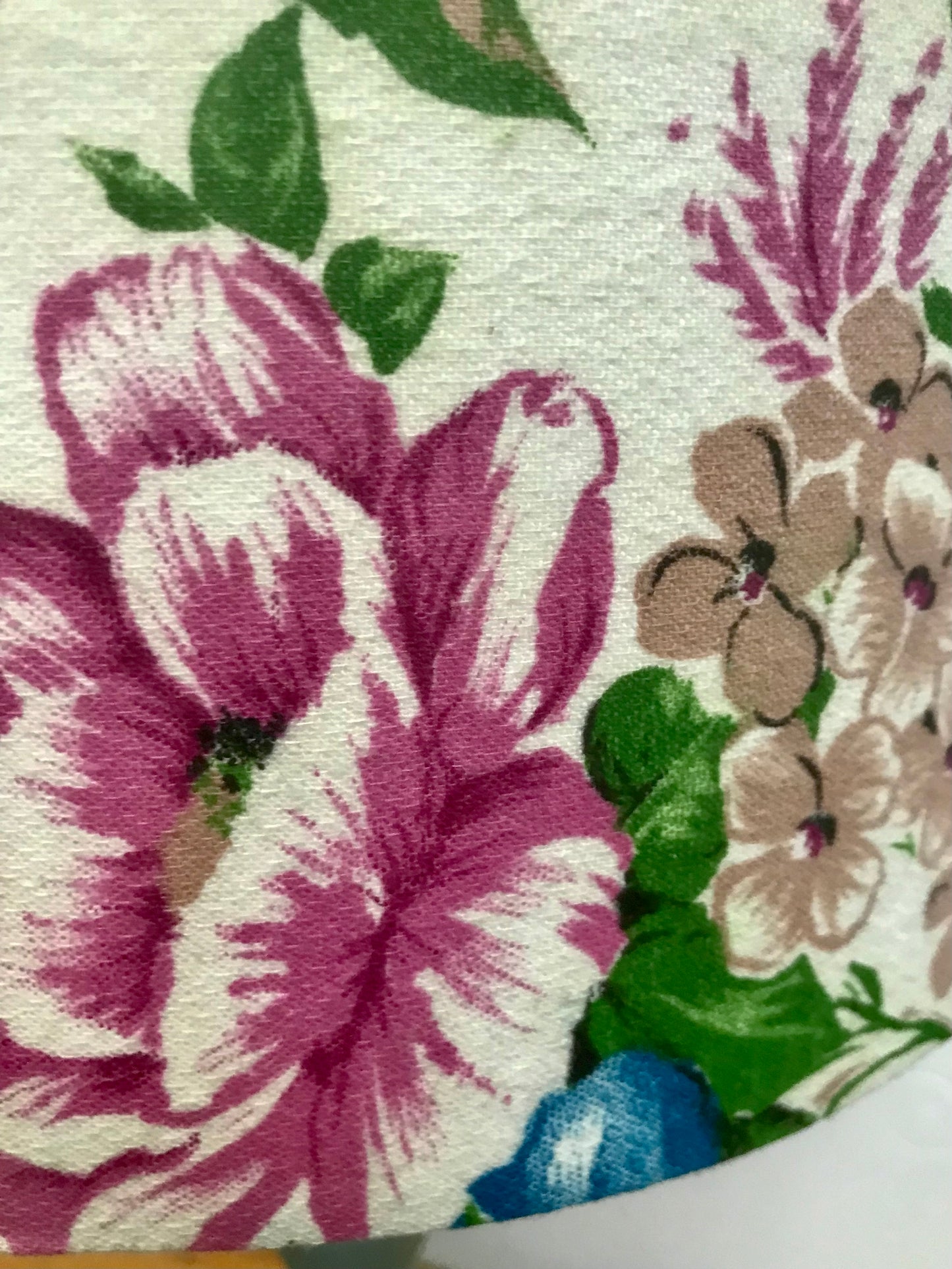Hand rolled table or standard lampshade in vintage barkcloth 1950’s bright floral fabric