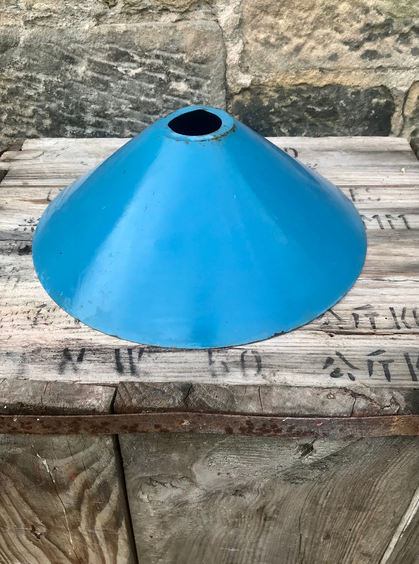 Vintage blue enamel lamp shade