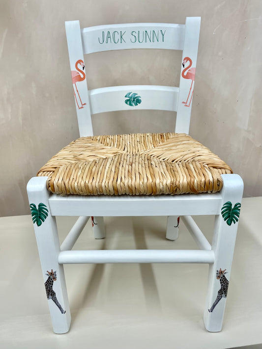Personalised decoupaged children's chair -  Flamingo Friends theme - made to order