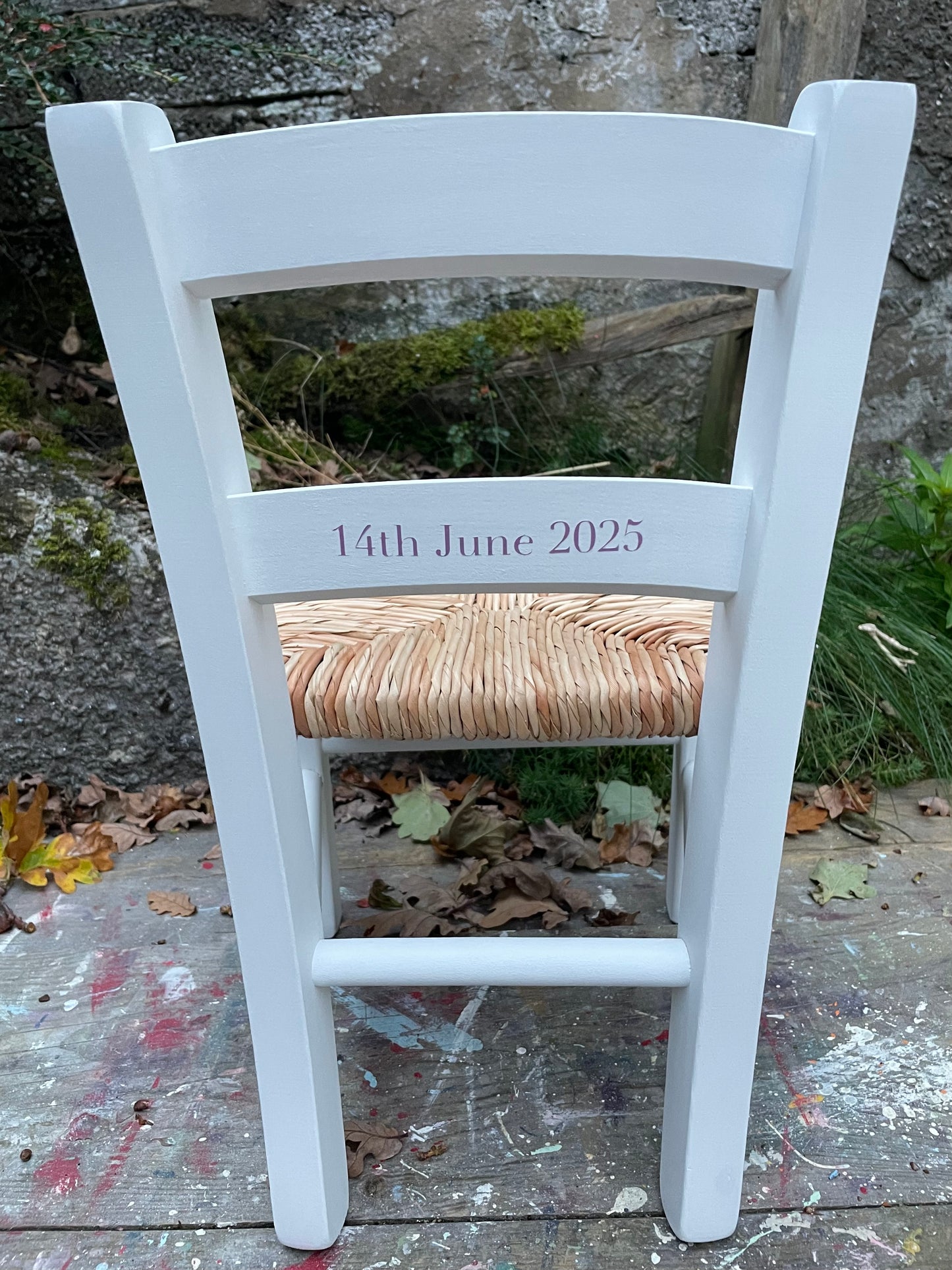 Children's personalised hand painted wooden school chair with your child's initials or name and date of birth - painted to order