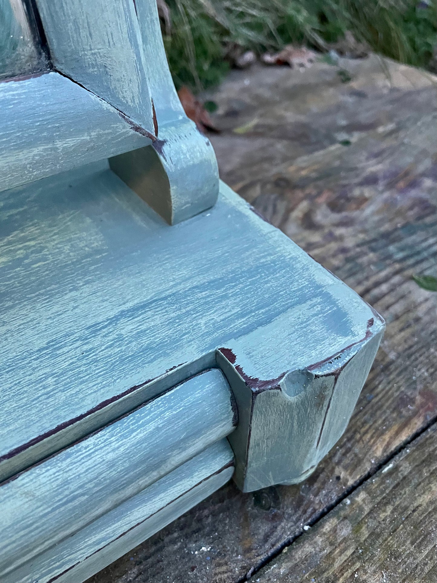 Vintage painted green and blue distressed dressing table mirror.