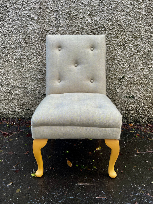 Vintage bedroom / nursing chair upholstered in yellow and blue mix wool