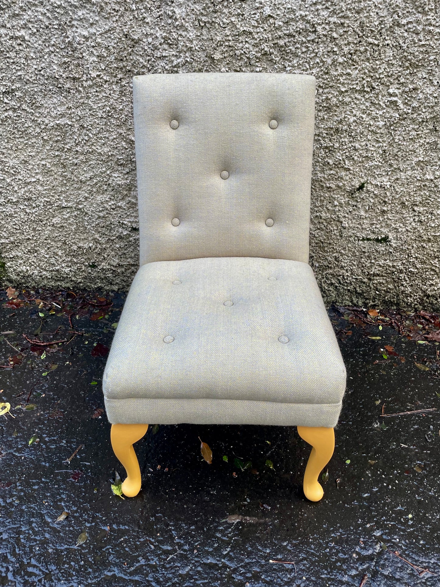 Vintage bedroom / nursing chair upholstered in yellow and blue mix wool