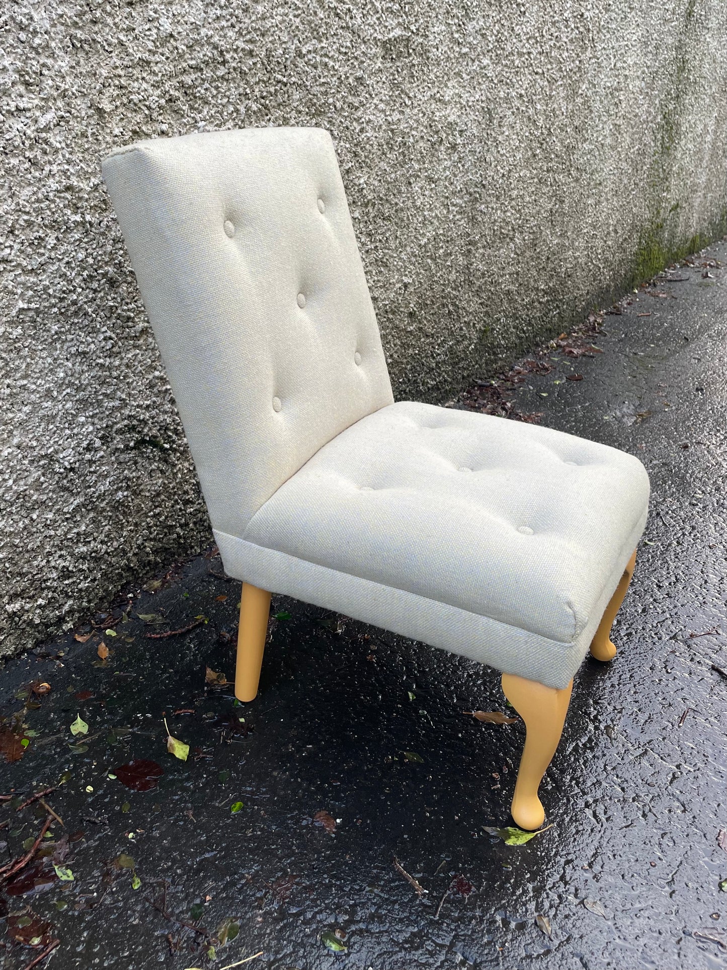 Vintage bedroom / nursing chair upholstered in yellow and blue mix wool