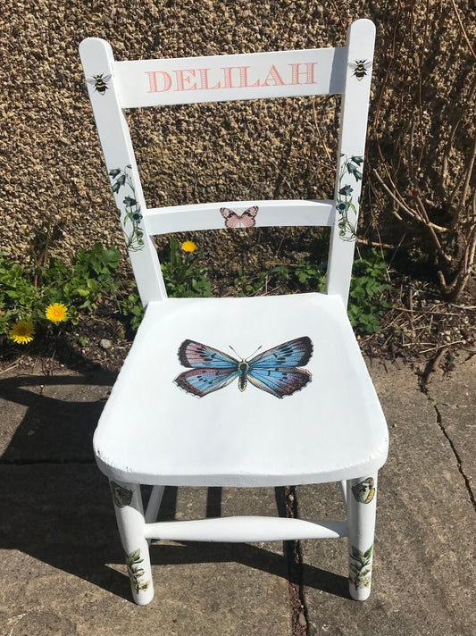 Children's personalised wooden school chair - butterfly field theme