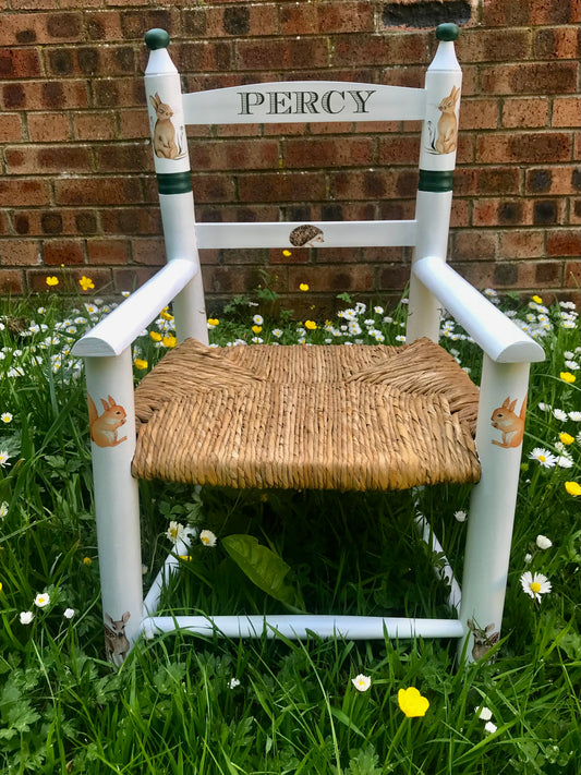 Rush seat personalised children's chair - Forest Glade theme - made to order