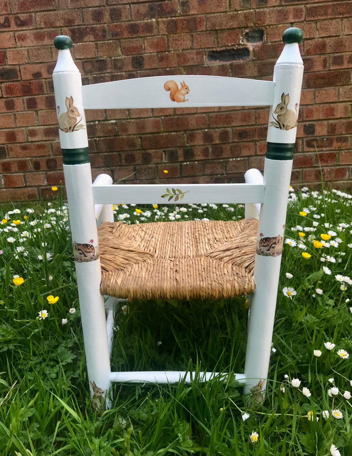Rush seat personalised children's chair - Forest Glade theme - made to order