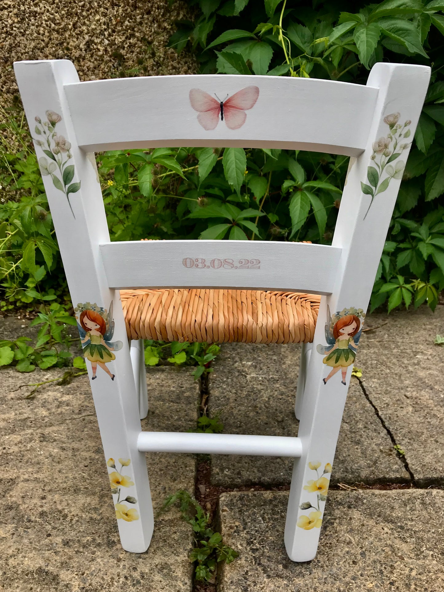 Rush seat personalised children's chair - fairy flowers theme - made to order