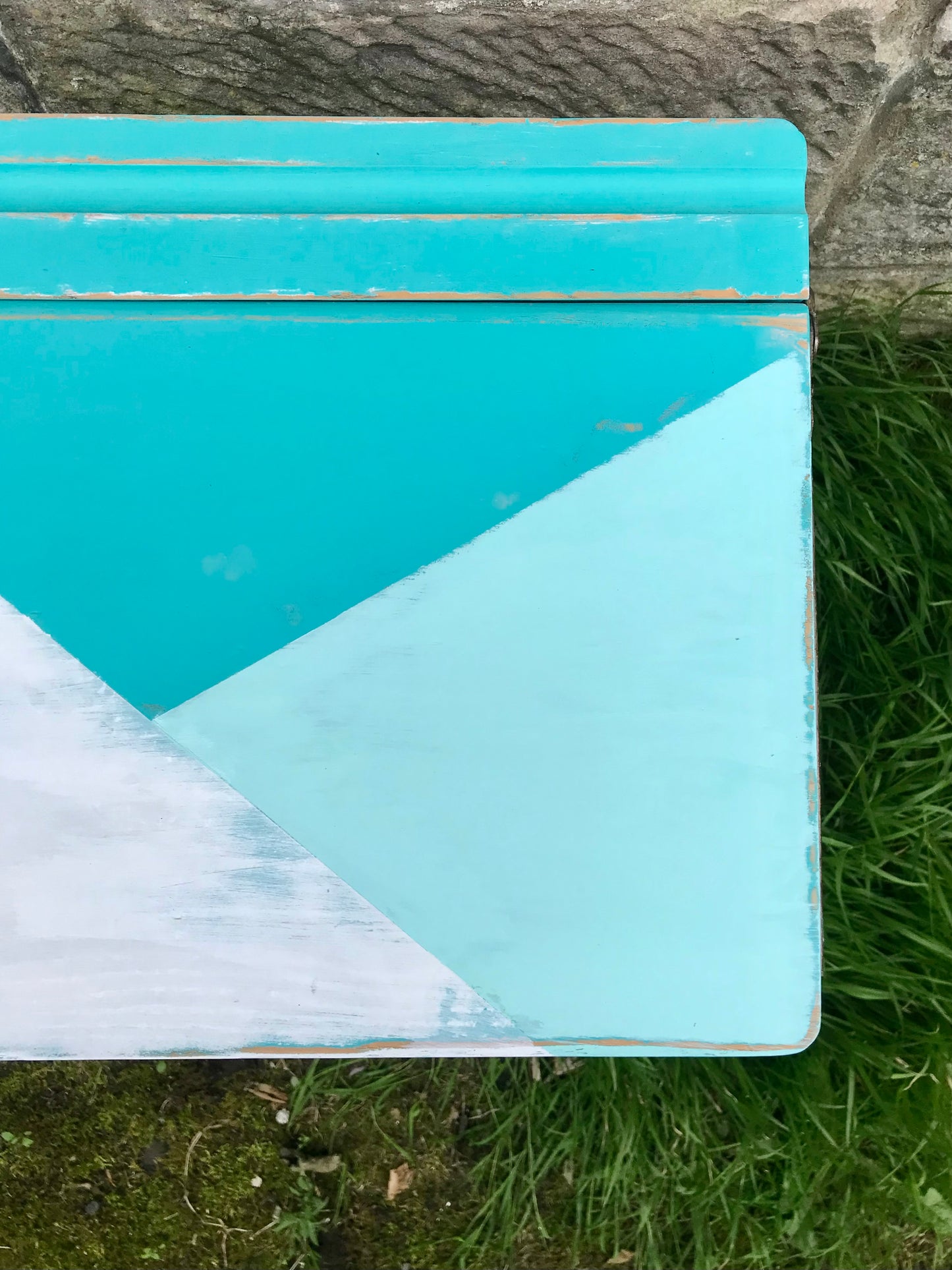 Children's painted desk in geometric blues and white - Please contact me for a shipping quote