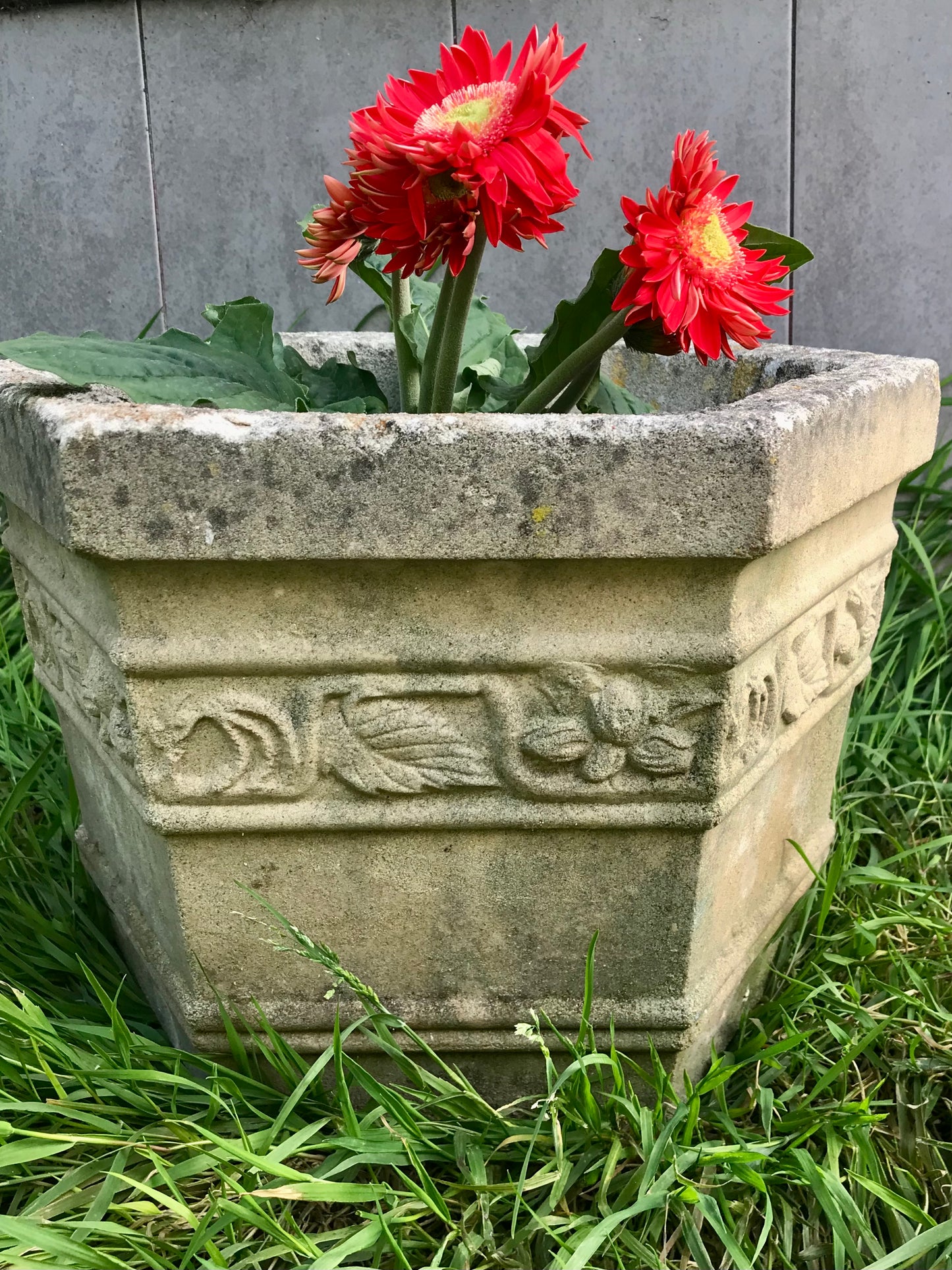 Vintage outdoor stone planter