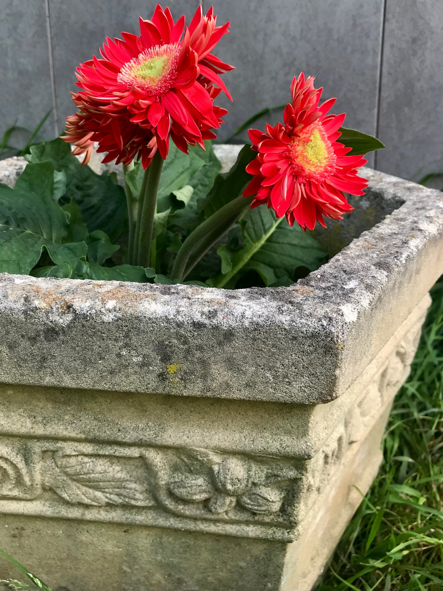 Vintage outdoor stone planter
