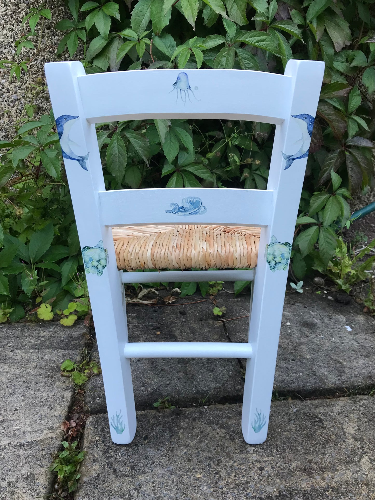 Rush seat personalised children's chair - Under the sea theme - made to order
