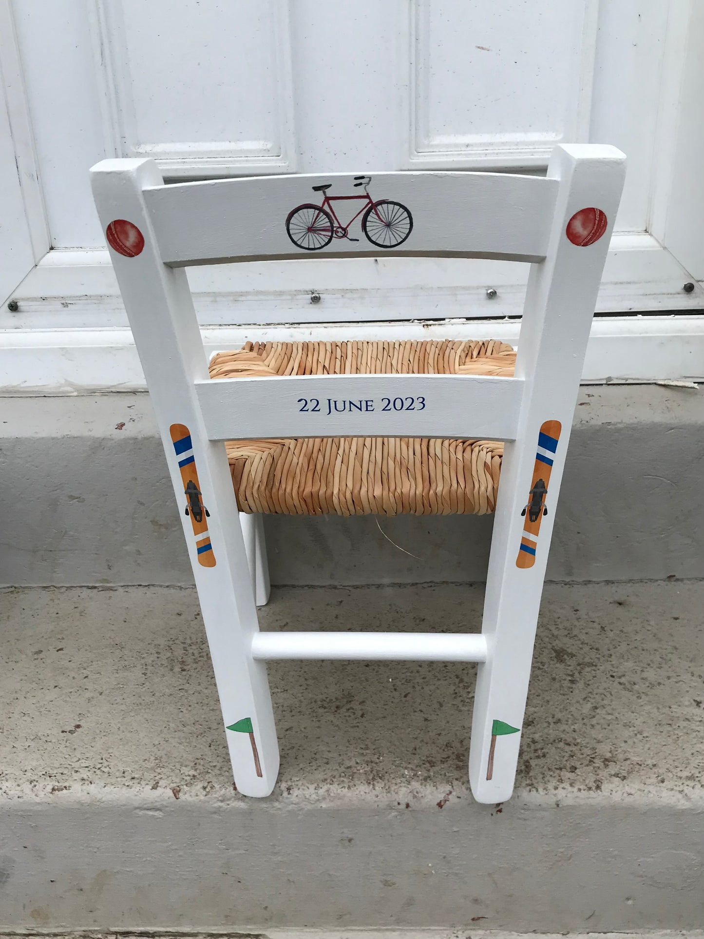 Rush seat personalised children's chair - Sport fan theme - made to order