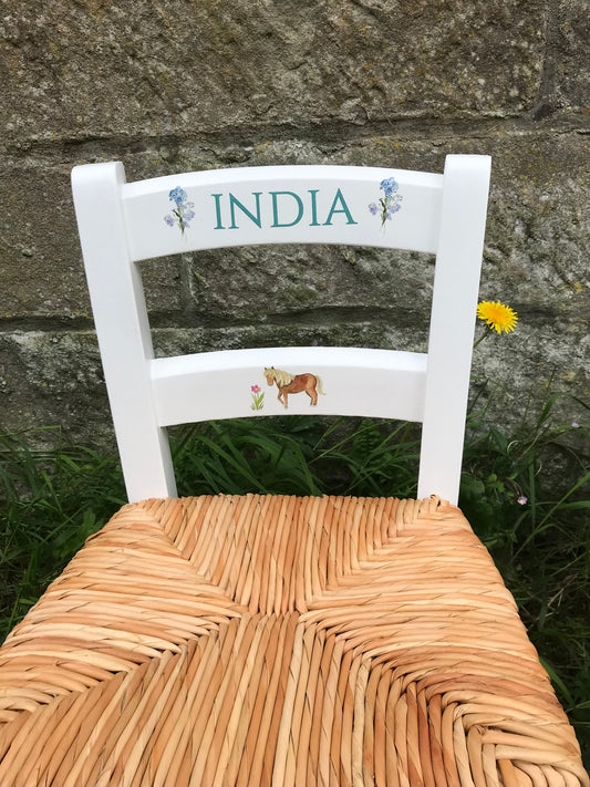 Rush seat personalised children's chair - Simple theme - made to order