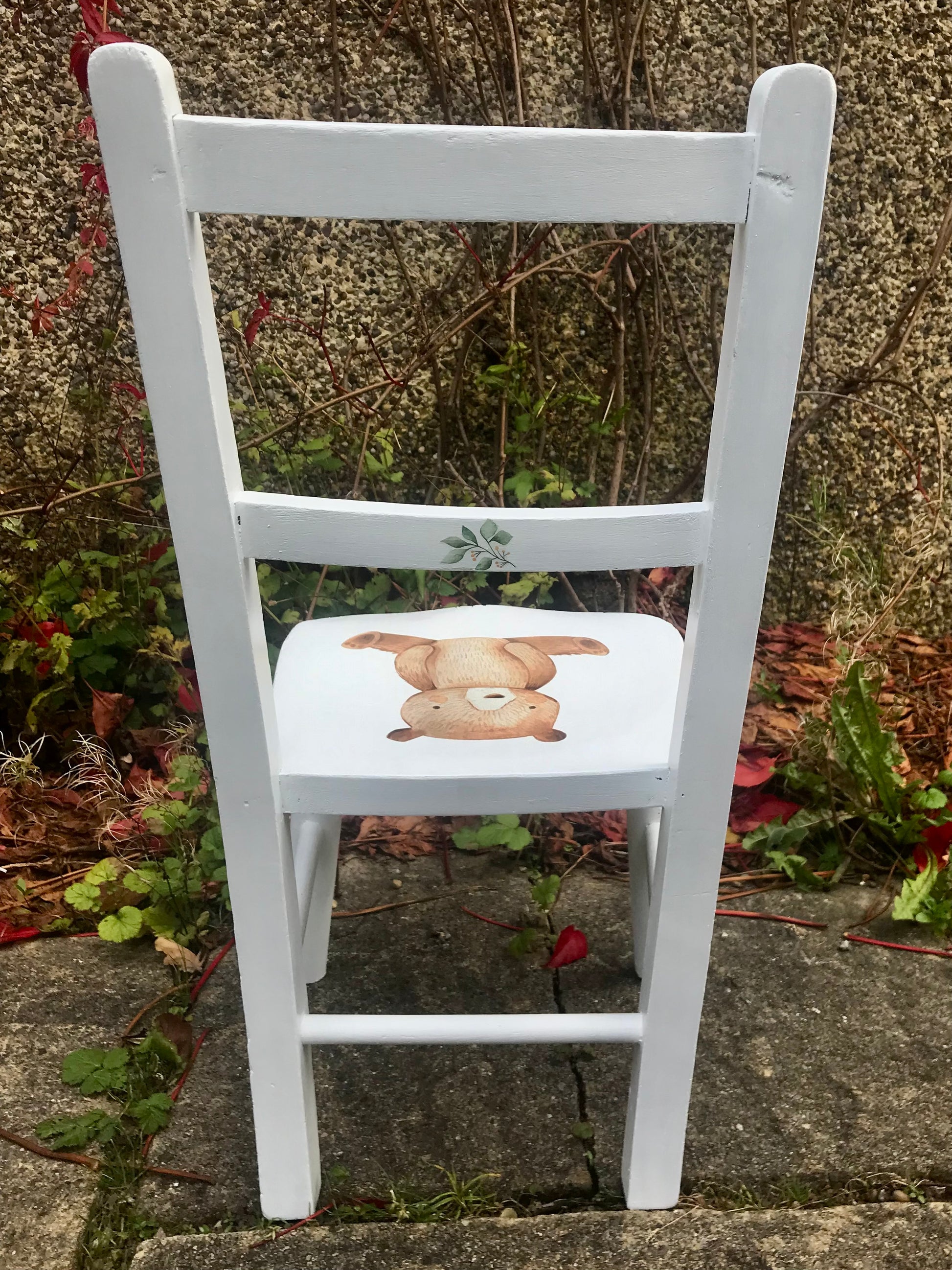 Children's personalised upcycled wooden nursery school chair with little bear theme and your child's name