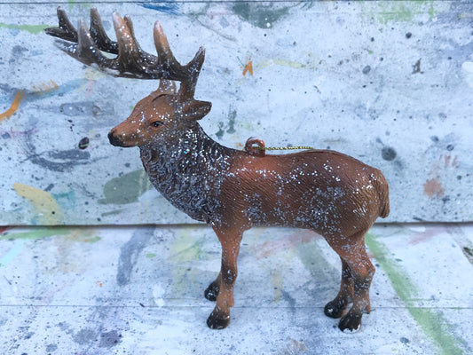 Vintage style glitter Stag Christmas decoration