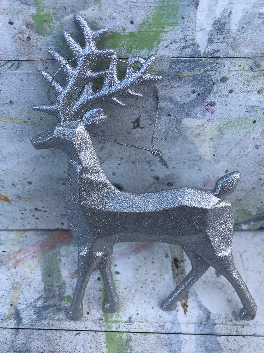 Glitter Silver Stag Christmas decoration