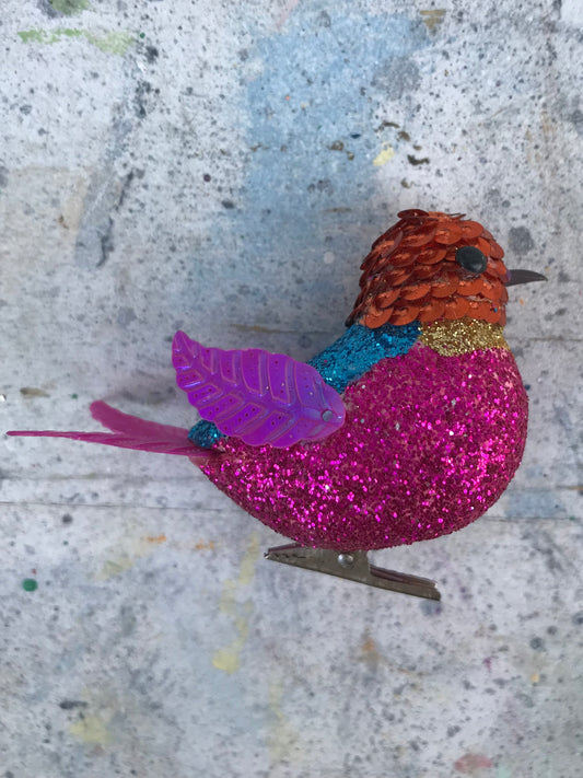 Vintage style glitter bird Christmas decoration