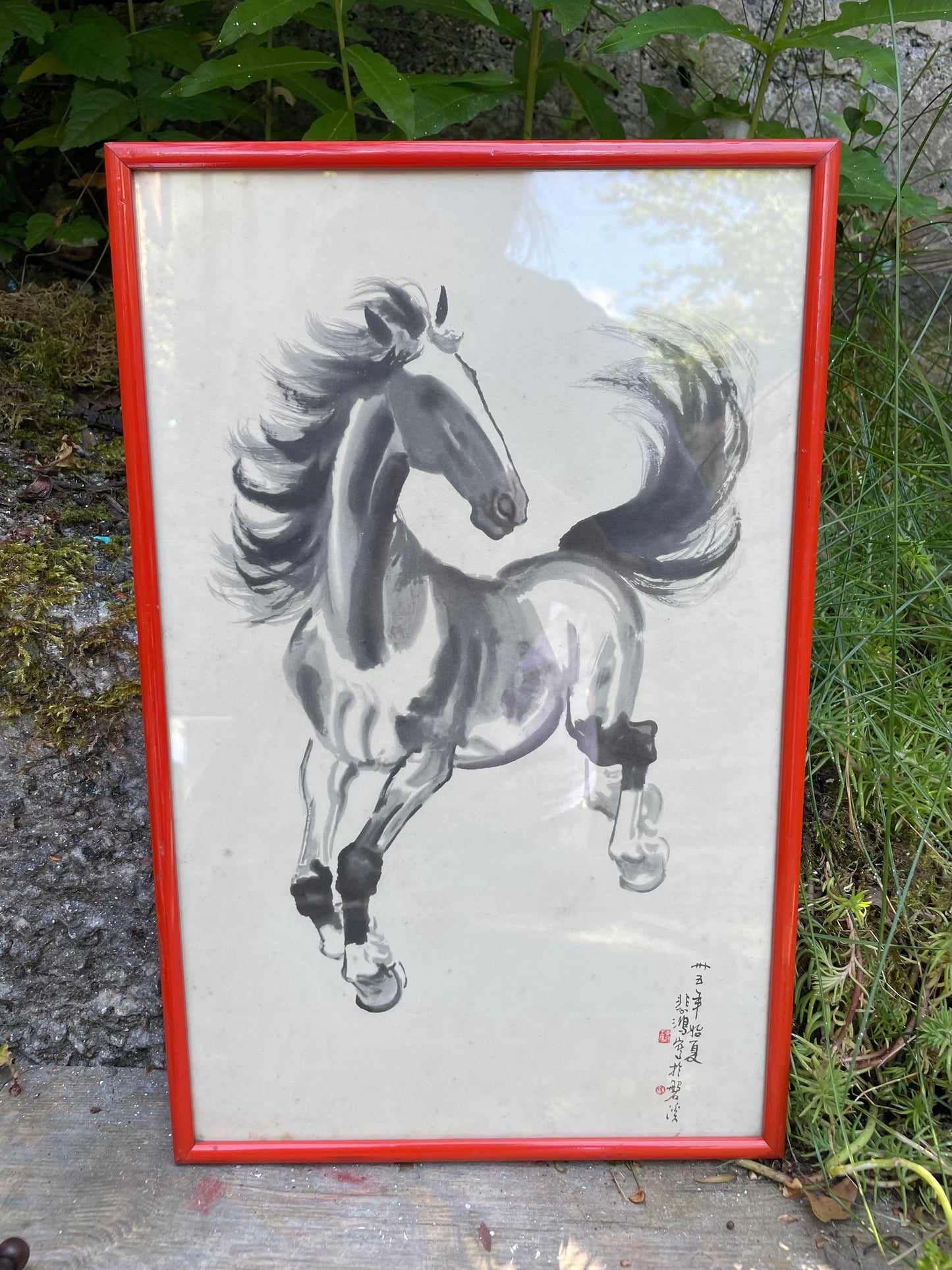 Vintage framed print  of "Galloping Horse"  by Chinese artist Xu Beihong