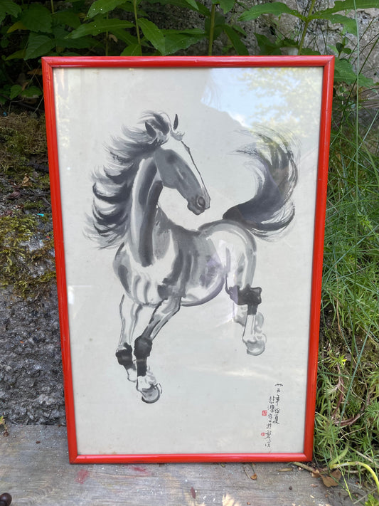 Vintage framed print  of "Galloping Horse"  by Chinese artist Xu Beihong