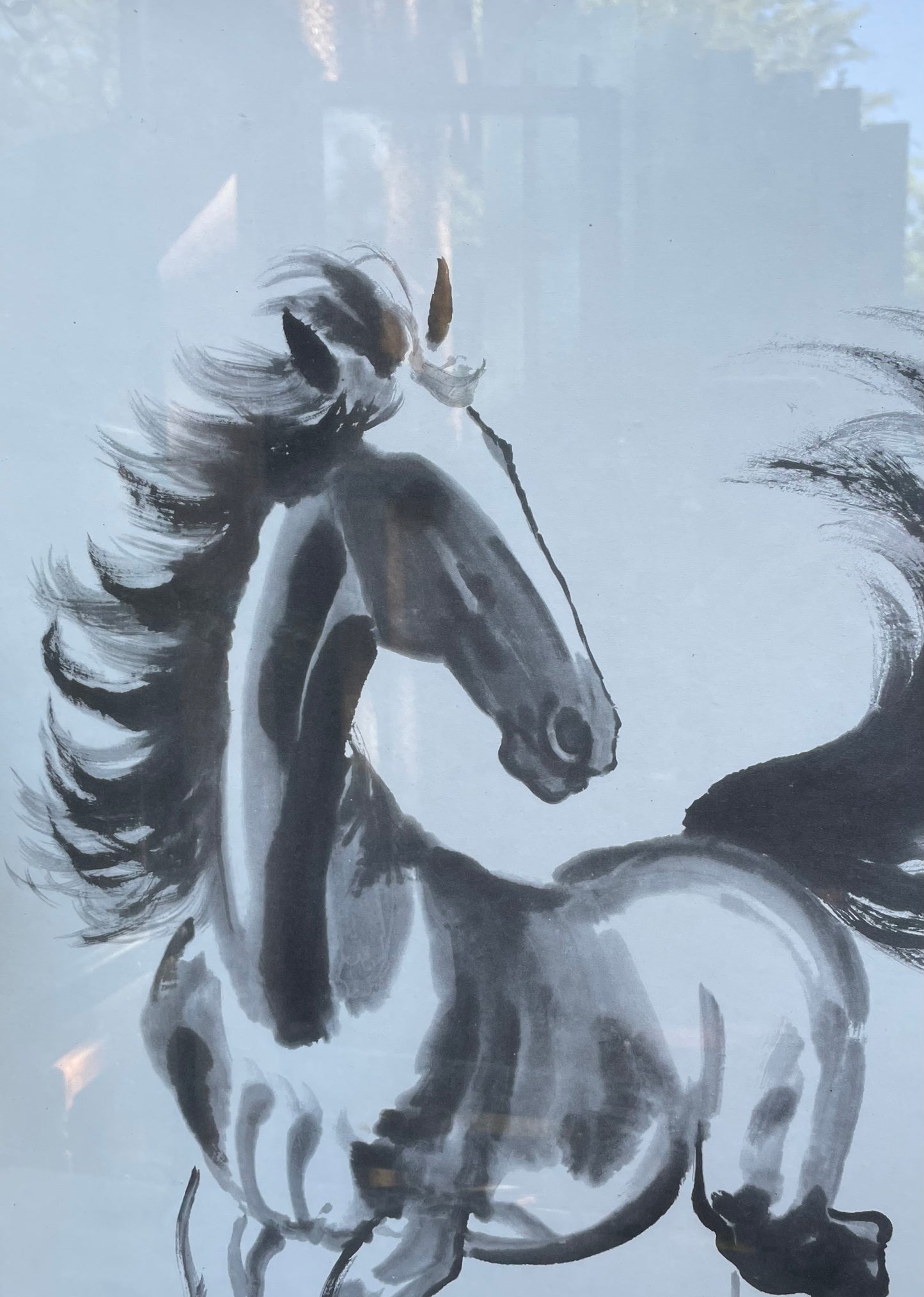 Vintage framed print  of "Galloping Horse"  by Chinese artist Xu Beihong