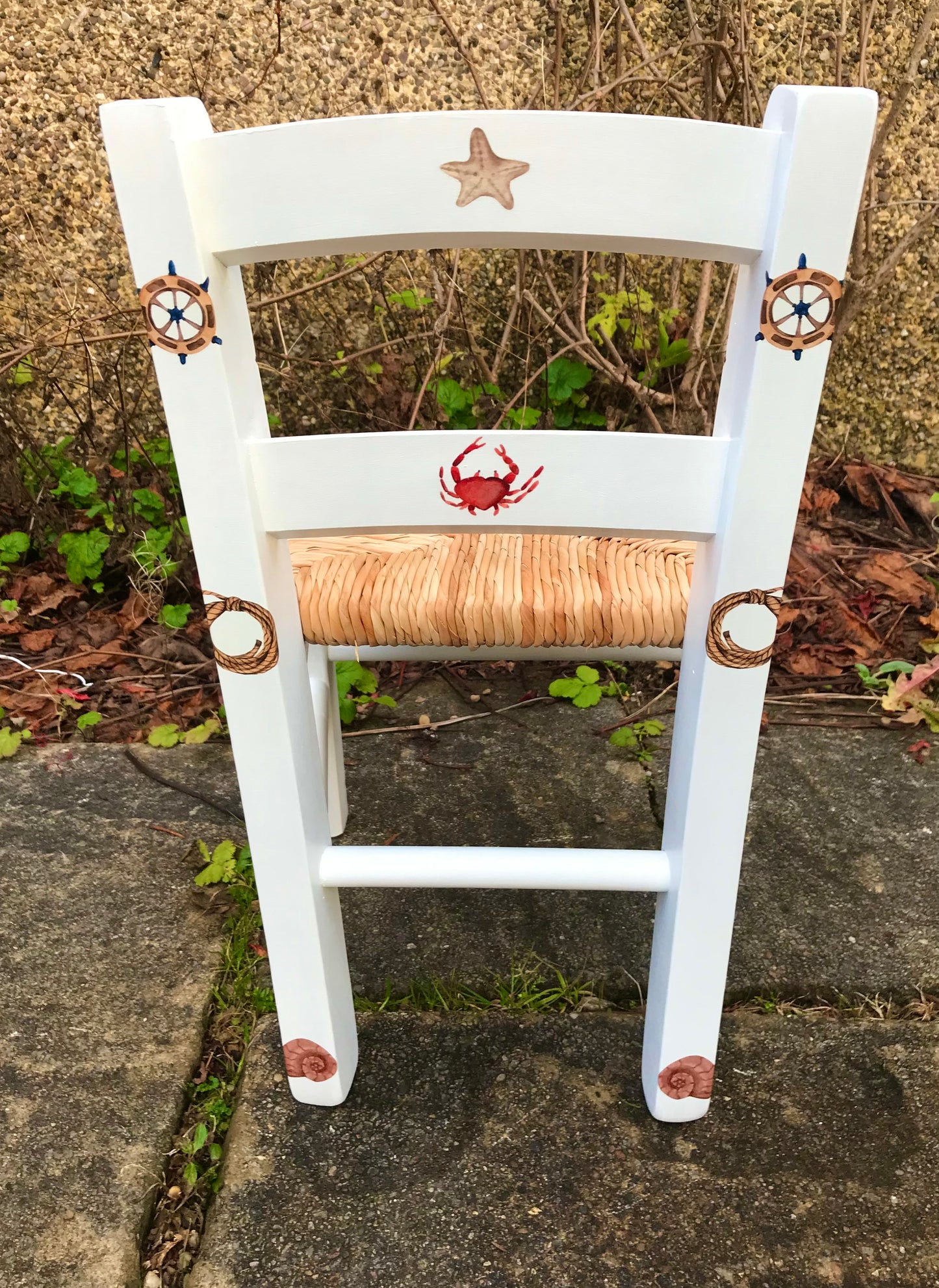 Rush seat personalised children's chair - Beach Life theme - made to order