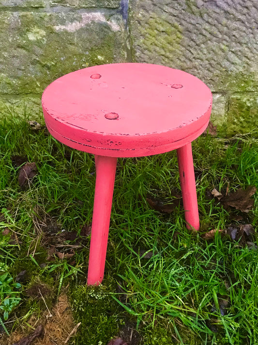 Vintage rustic stool painted in chippy milk paint