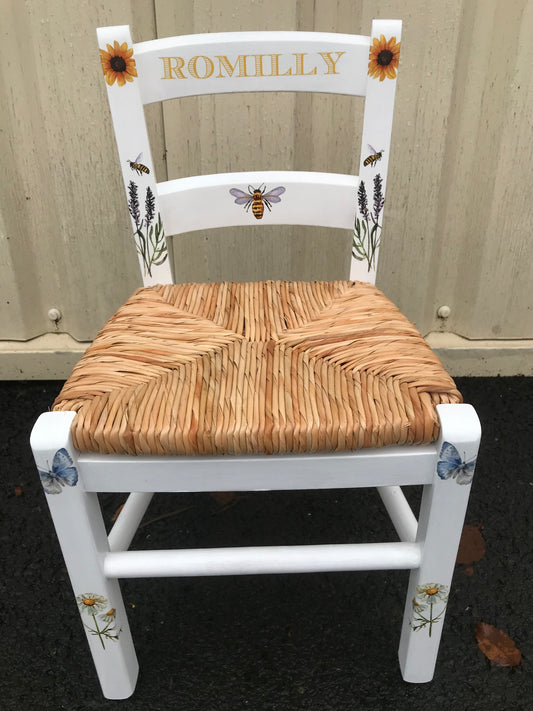 Commission for Kate - personalised children's chair bee keeper theme