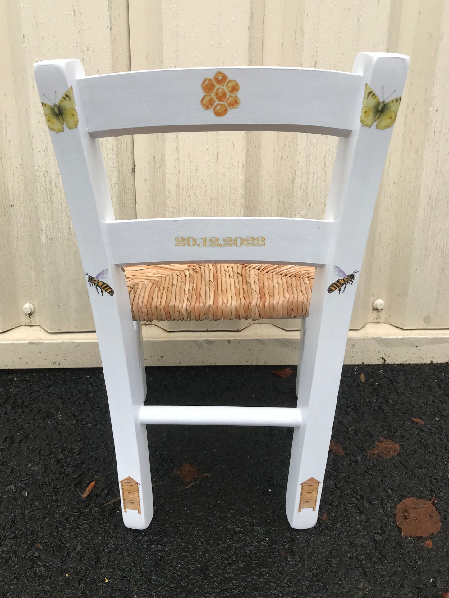 Rush seat personalised children's chair - Bee Keeper theme - made to order