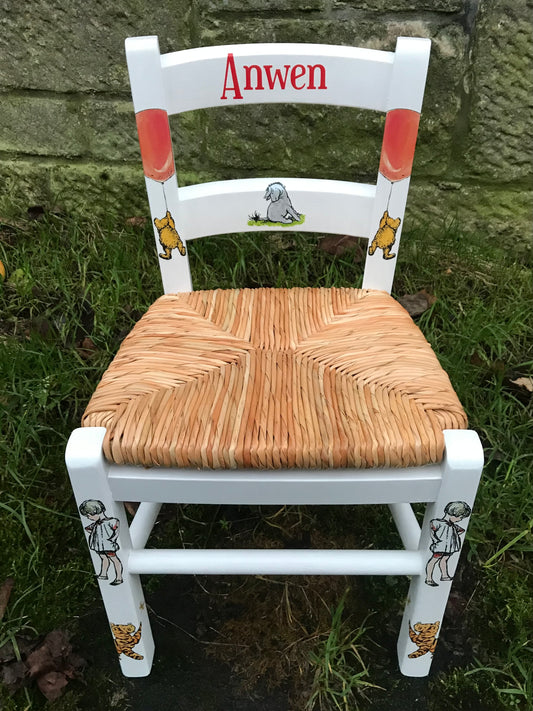 Rush seat personalised children's chair - Winnie The Pooh theme - made to order