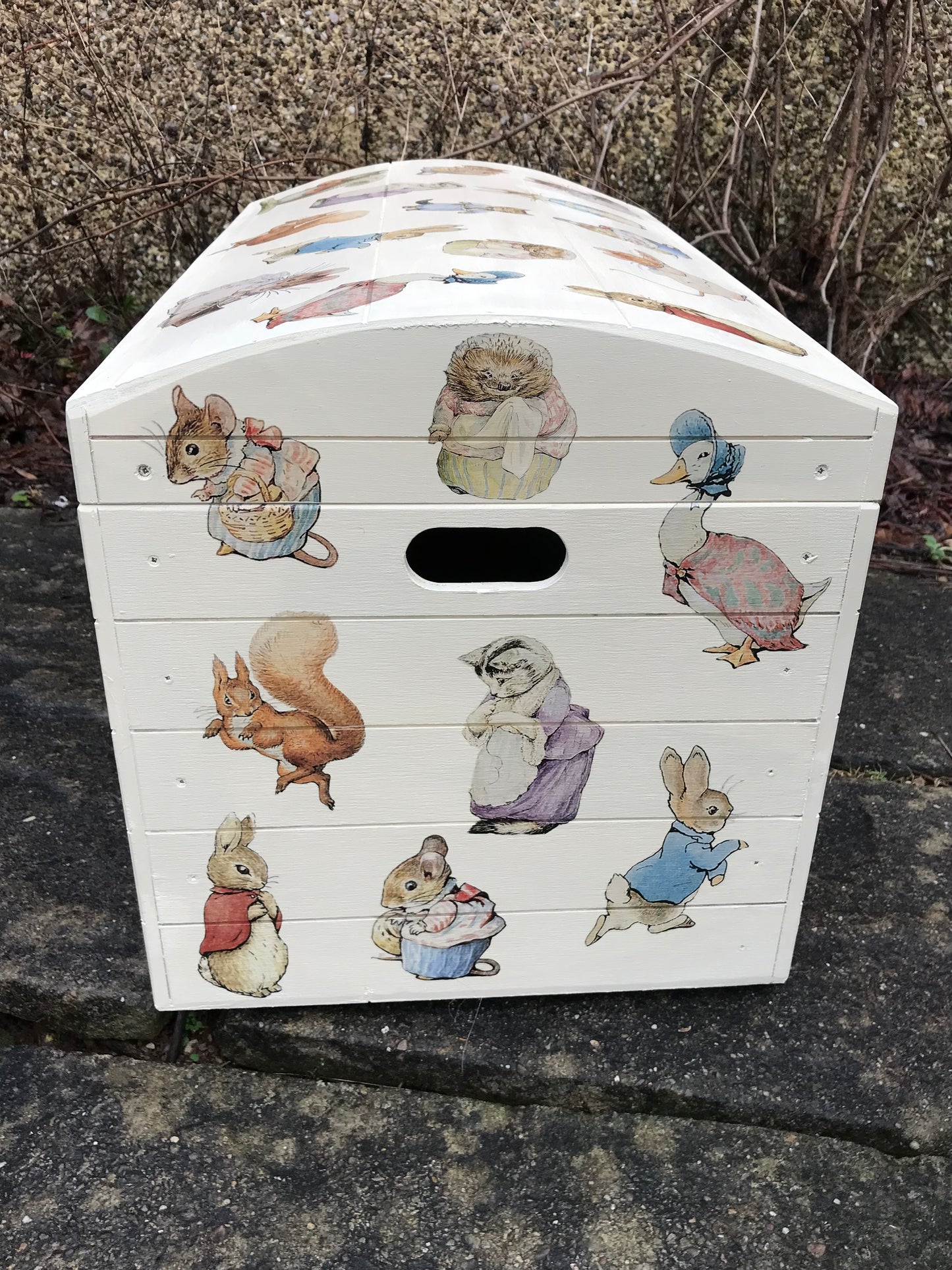 Children's personalised wooden storage chest / trunk with Beatrix Potter theme