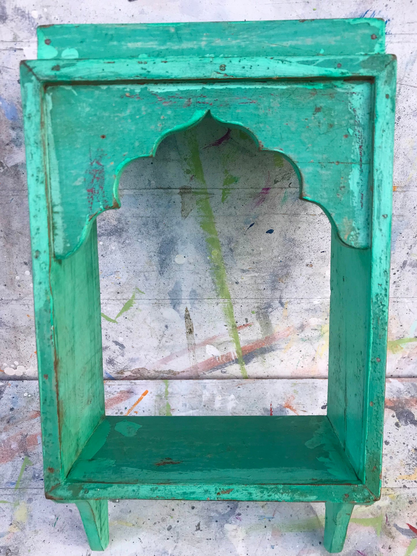 Stunning antique Indian single wall shelf with original paintwork and lovely patina