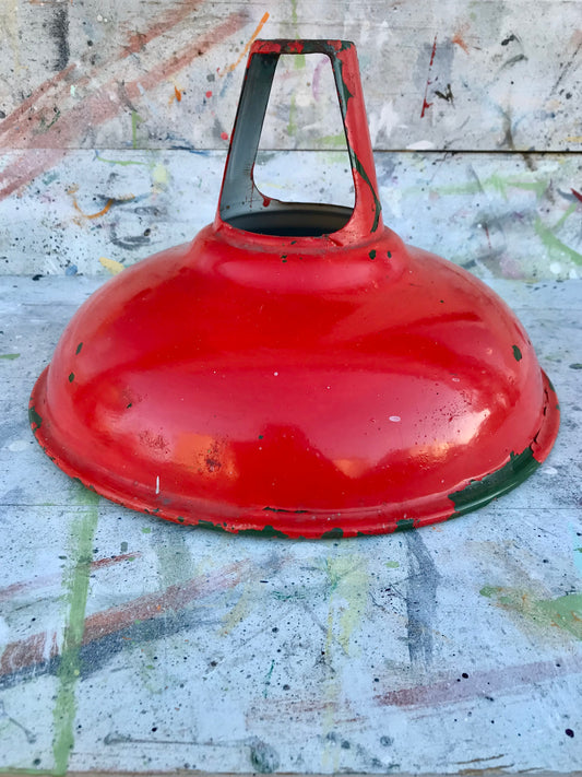 Vintage red painted enamel lamp shade