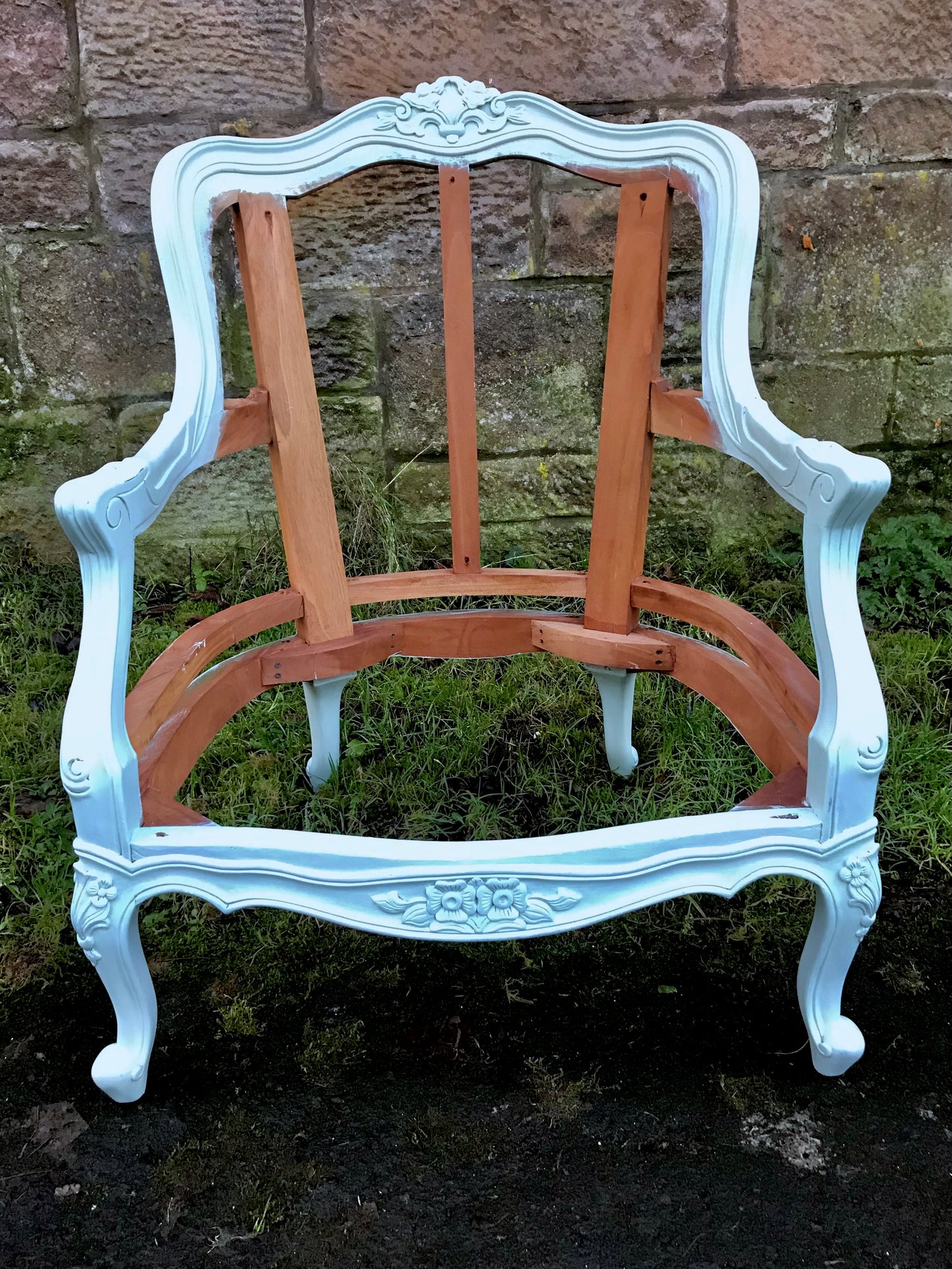 New Reproduction carved traditional mahogany armchair available for reupholstery and painting your choice of colour