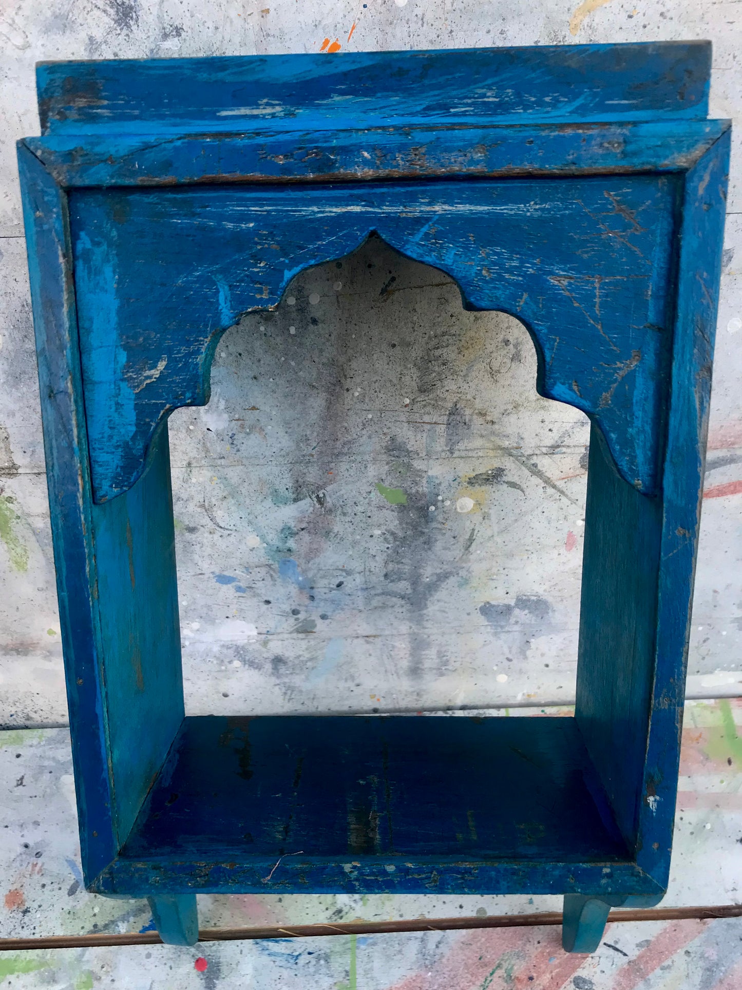 Stunning antique Indian single wall shelf with original paintwork and lovely patina