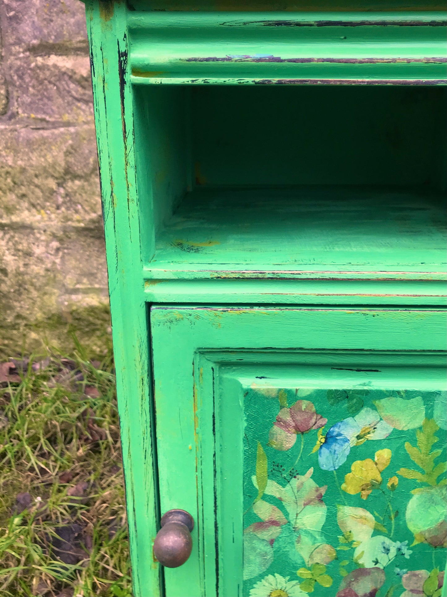 Vintage painted green bedside cabinet