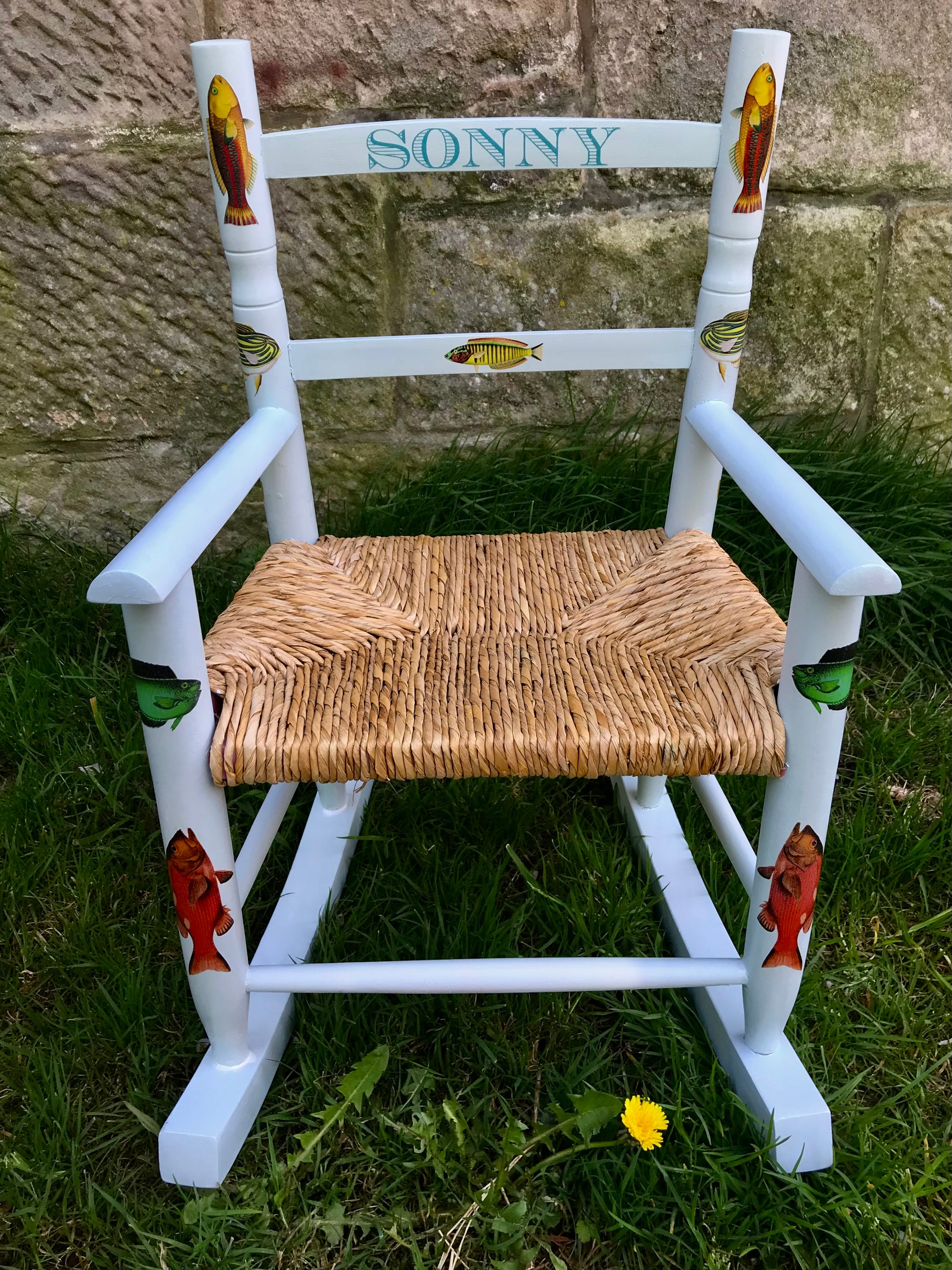 Rocking Chair Vintage Children's Wooden Chairs Rush Seat Rush