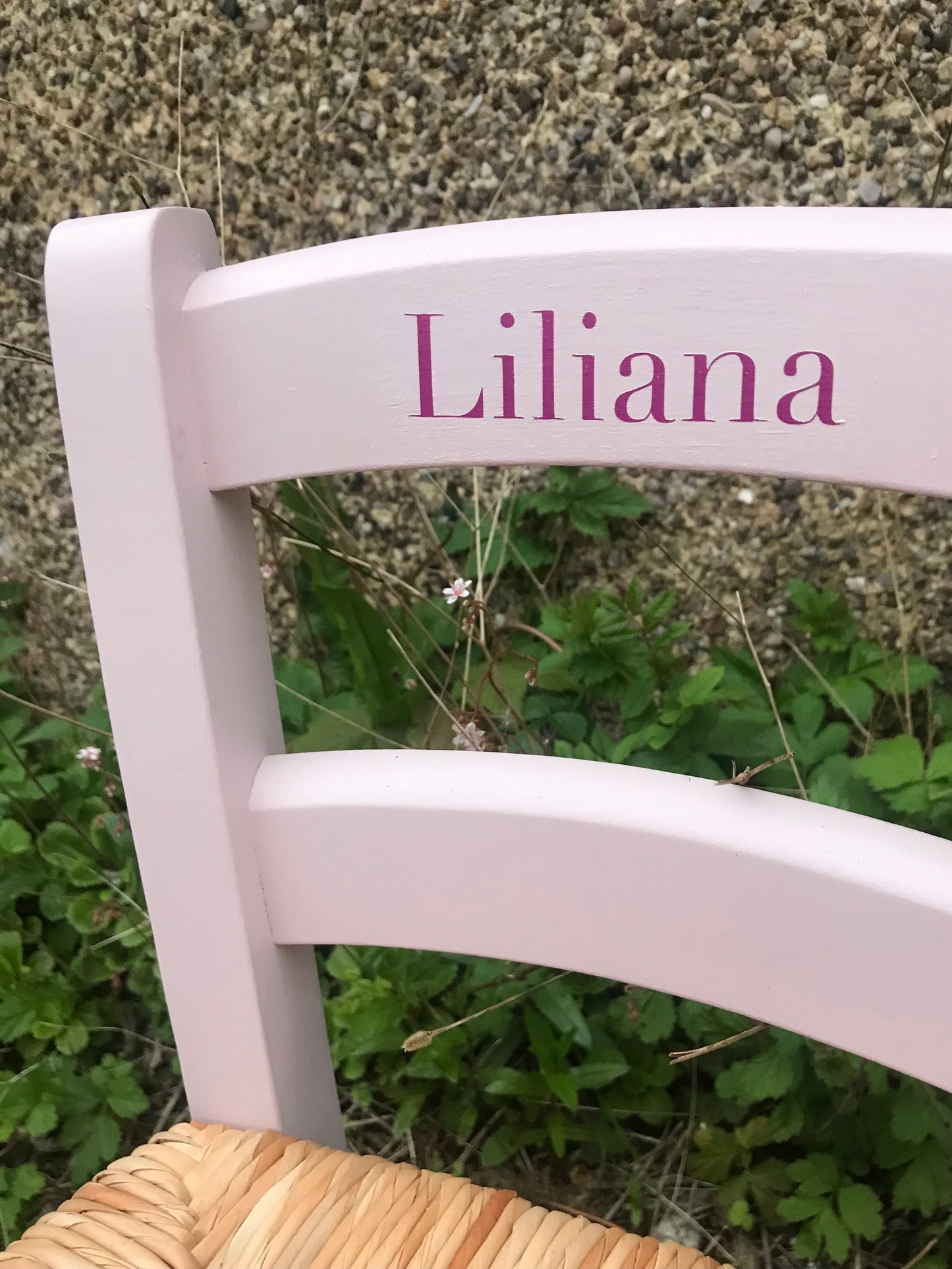 Children's personalised painted wooden school chair with your child's initials or name and date of birth - painted to order