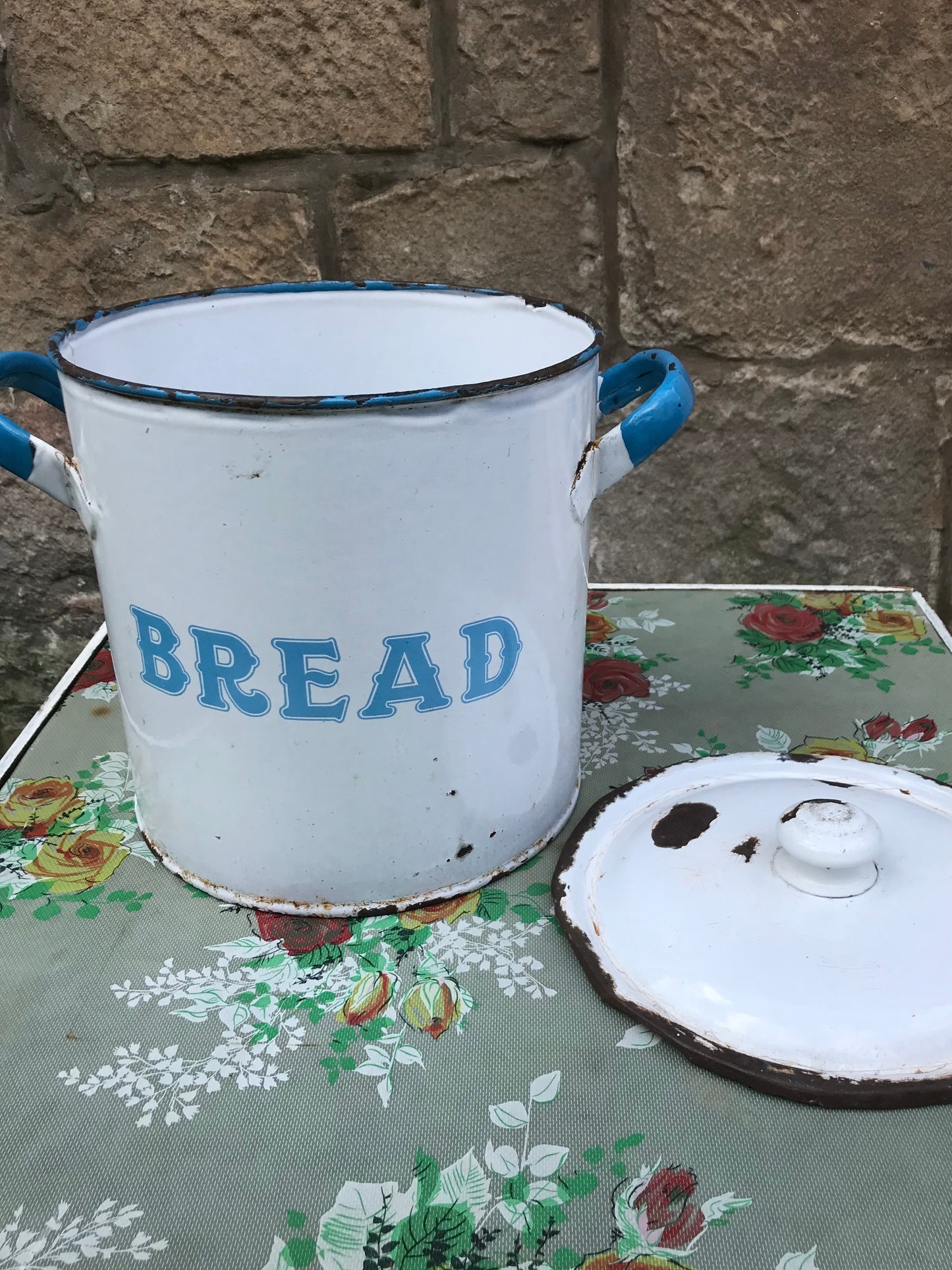 Vintage enamel bread bin