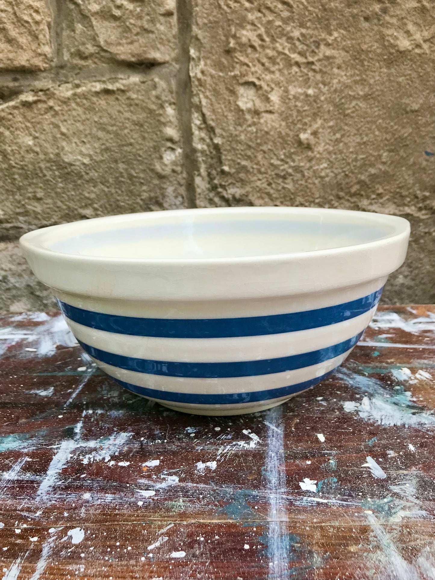 Vintage Blue and White Stripped Mixing bowl , Staffordshire Chefware