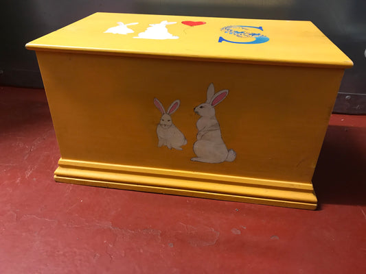 Vintage children's trunk painted with bunnies and a S initial -  can also be repainted if required