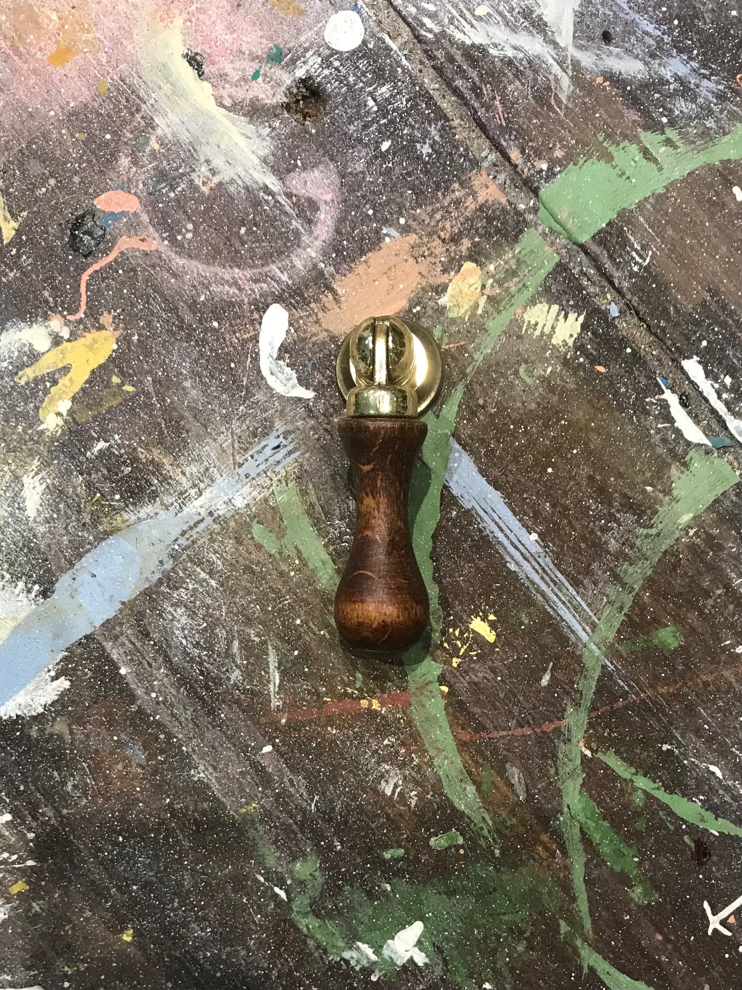 Vintage droplet gold and wood furniture handles