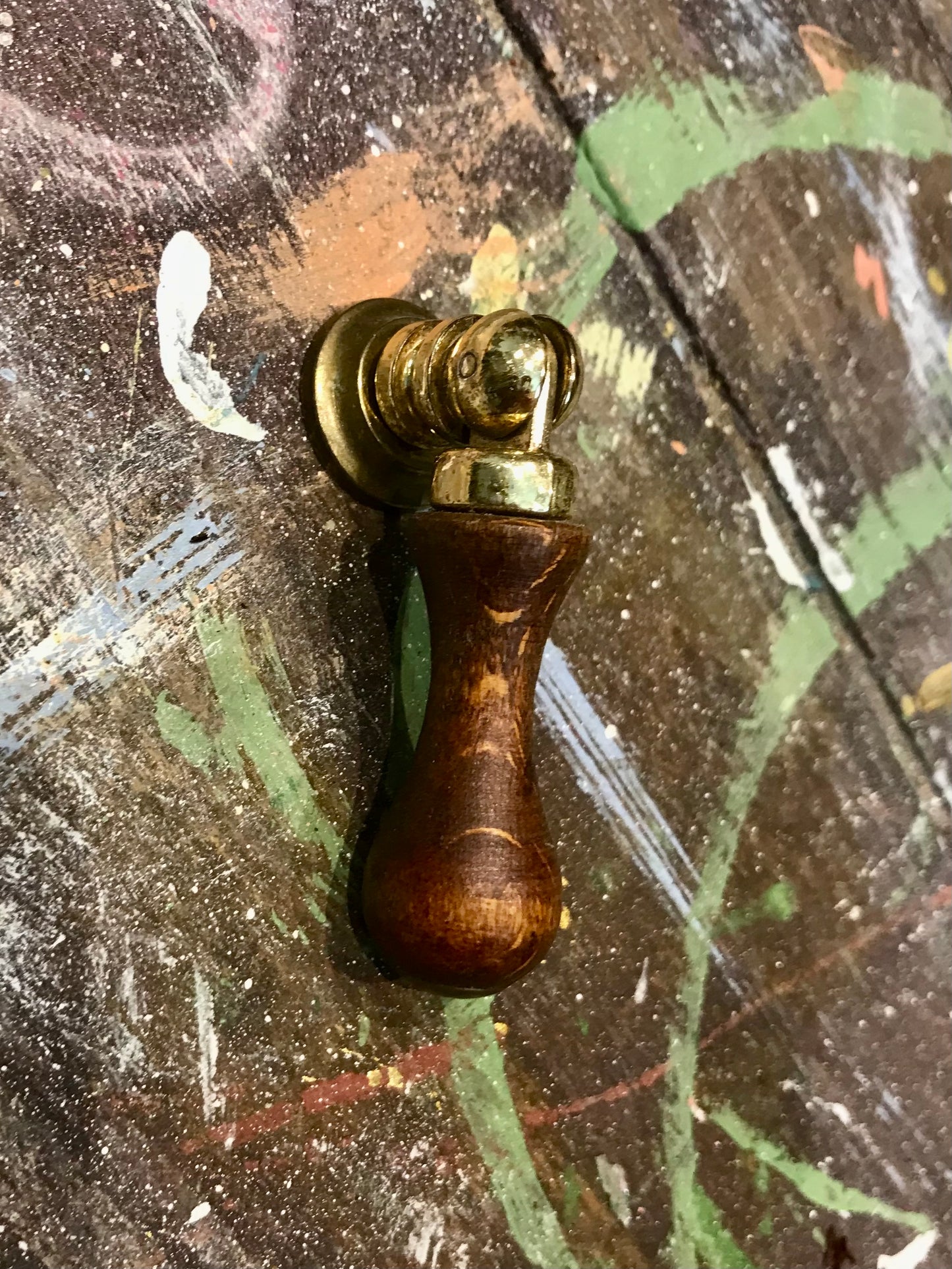 Vintage droplet gold and wood furniture handles