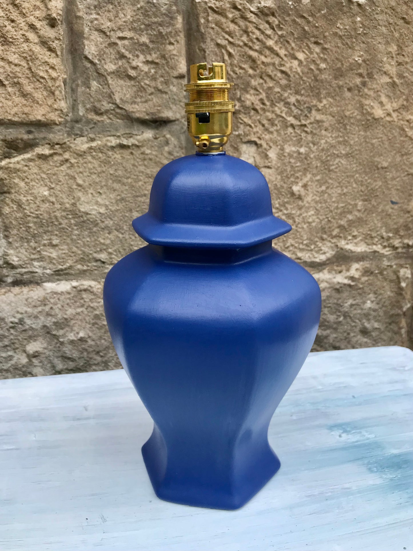 Vintage wooden lamp base painted in Smalt Blue