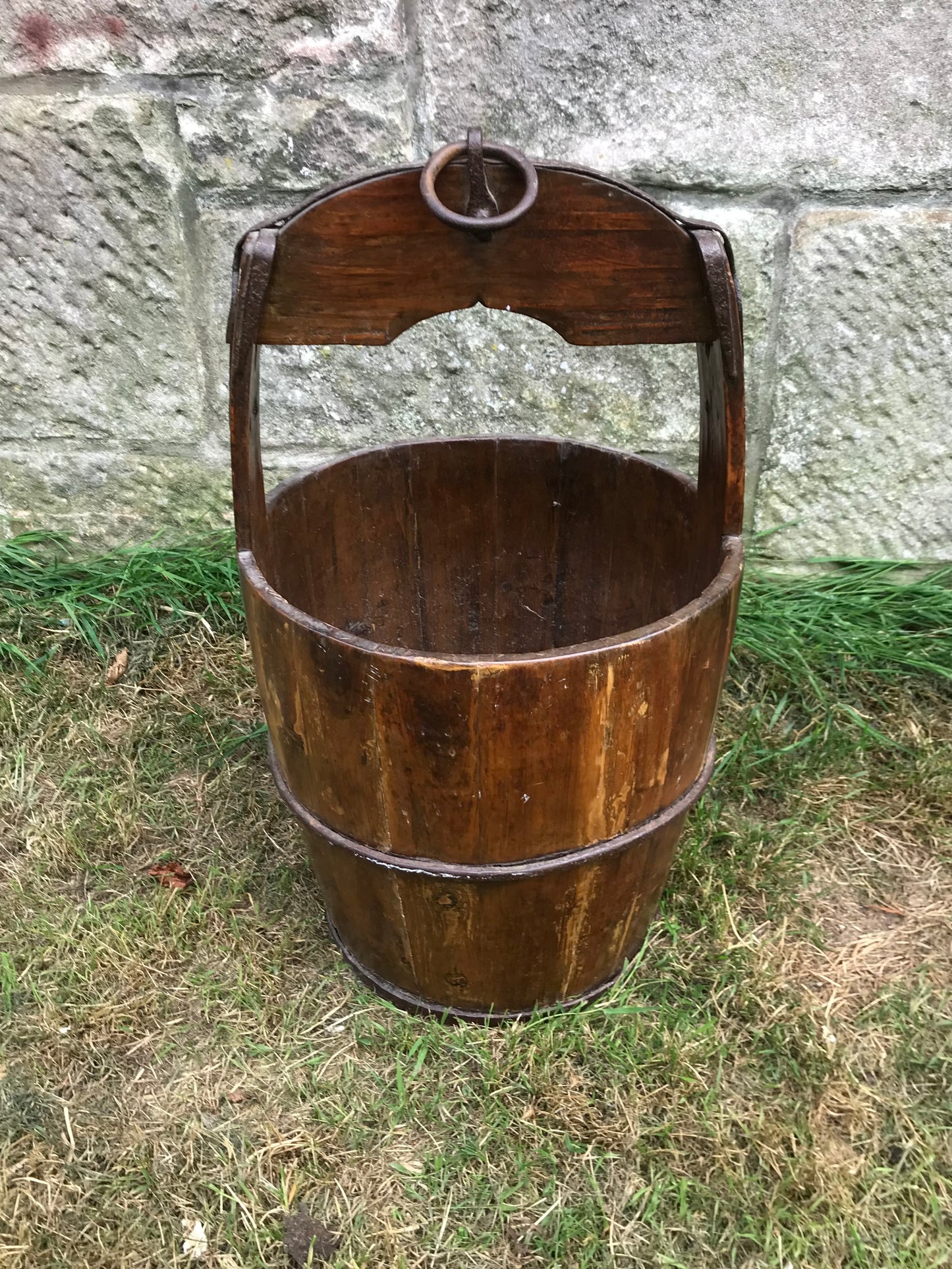 Vintage wooden well water bucket / pail