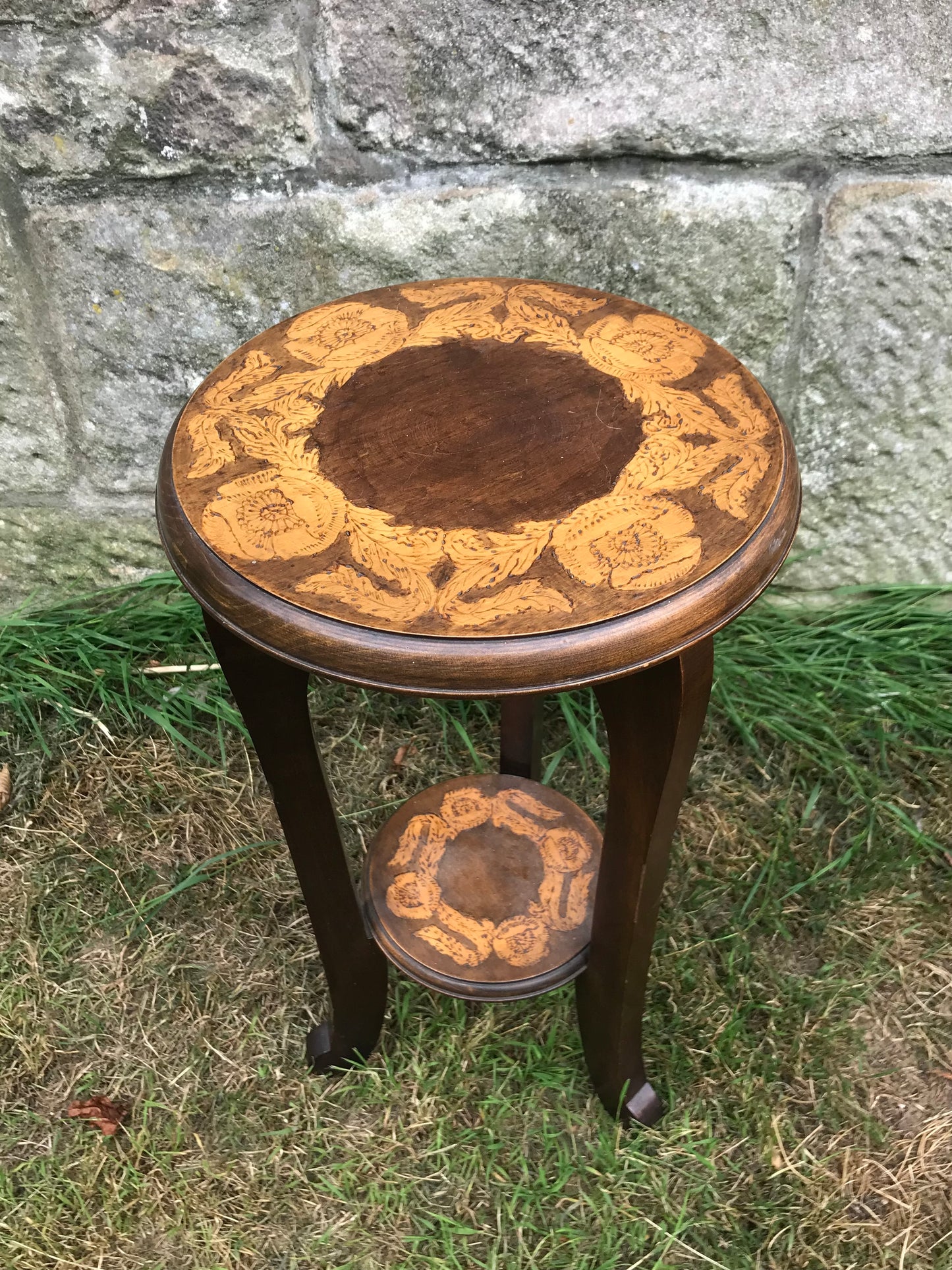 Vintage pokerwork round side / occasional  Table